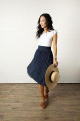 navy blue accordion skirt, modest clothing, modest clothes