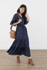 modest navy maxi dress, modest clothing for women, winter floral dress