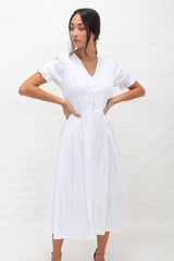 modest dress, v-neck white sleeved midi dress