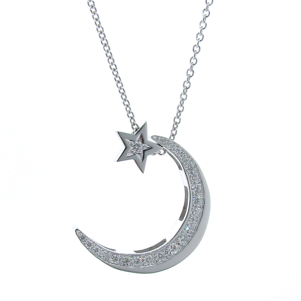 Large White Gold Diamond Moon & Star Necklace | Argenton Design bespoke ...