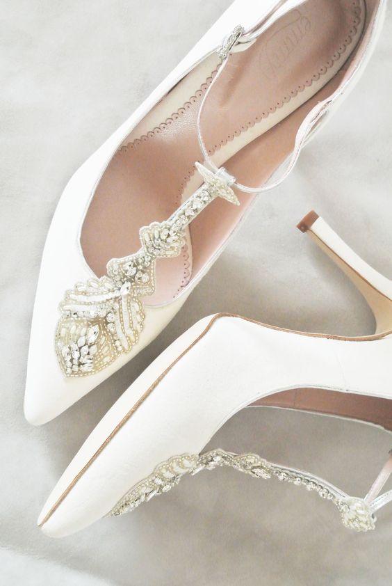 Ivory Suede Bridal Shoes with Embellished T-Bar Vintage inspired Wedding Shoes