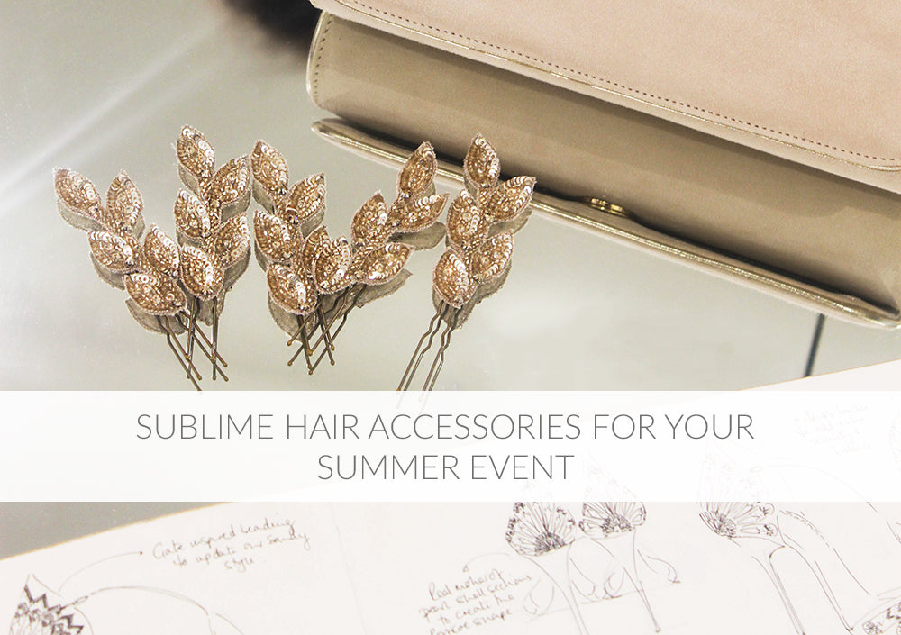 Sublime Hair Accessories for Your Summer Event, Gold Flora Pins, Natasha Blush Clutch
