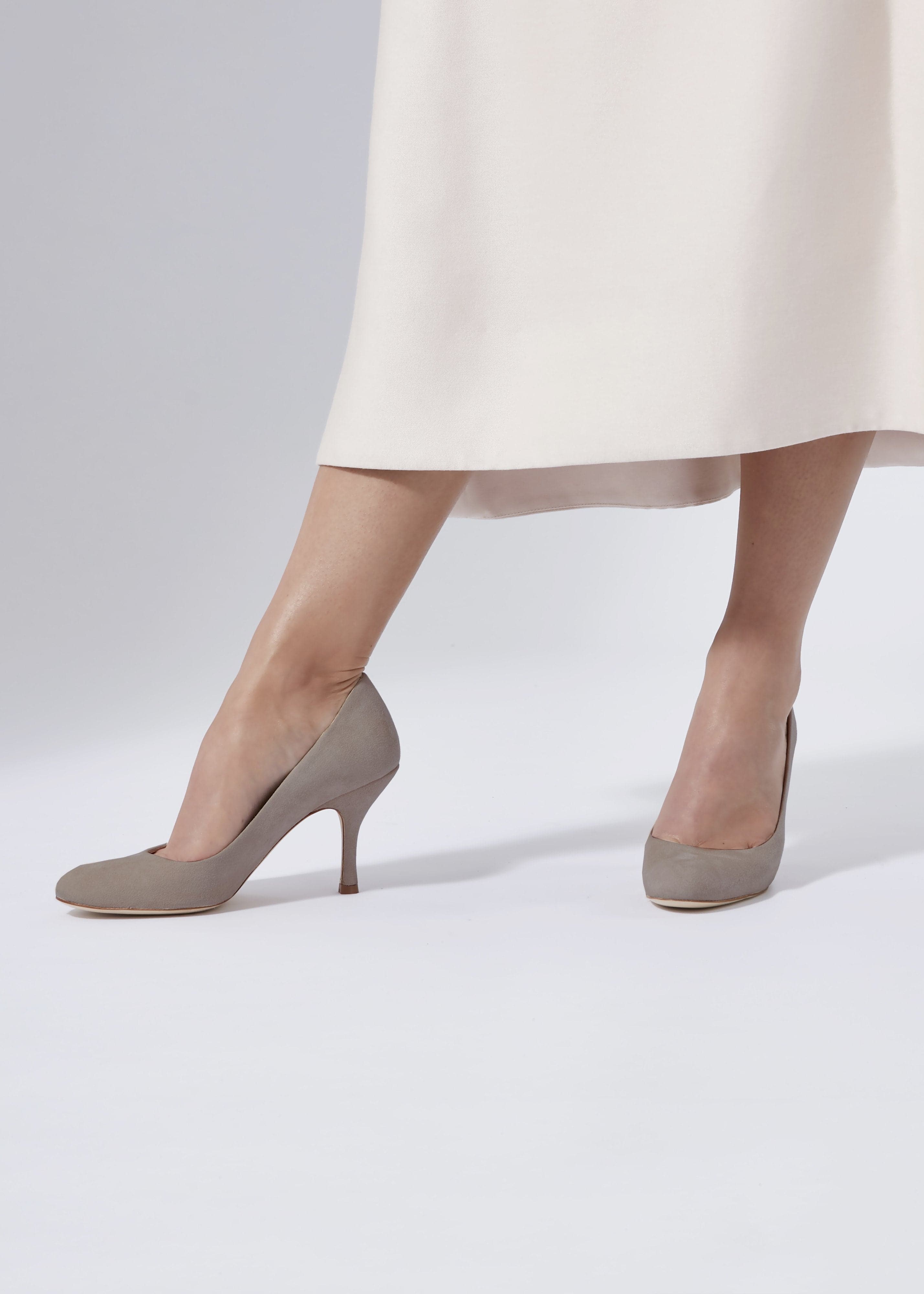 grey suede court shoes