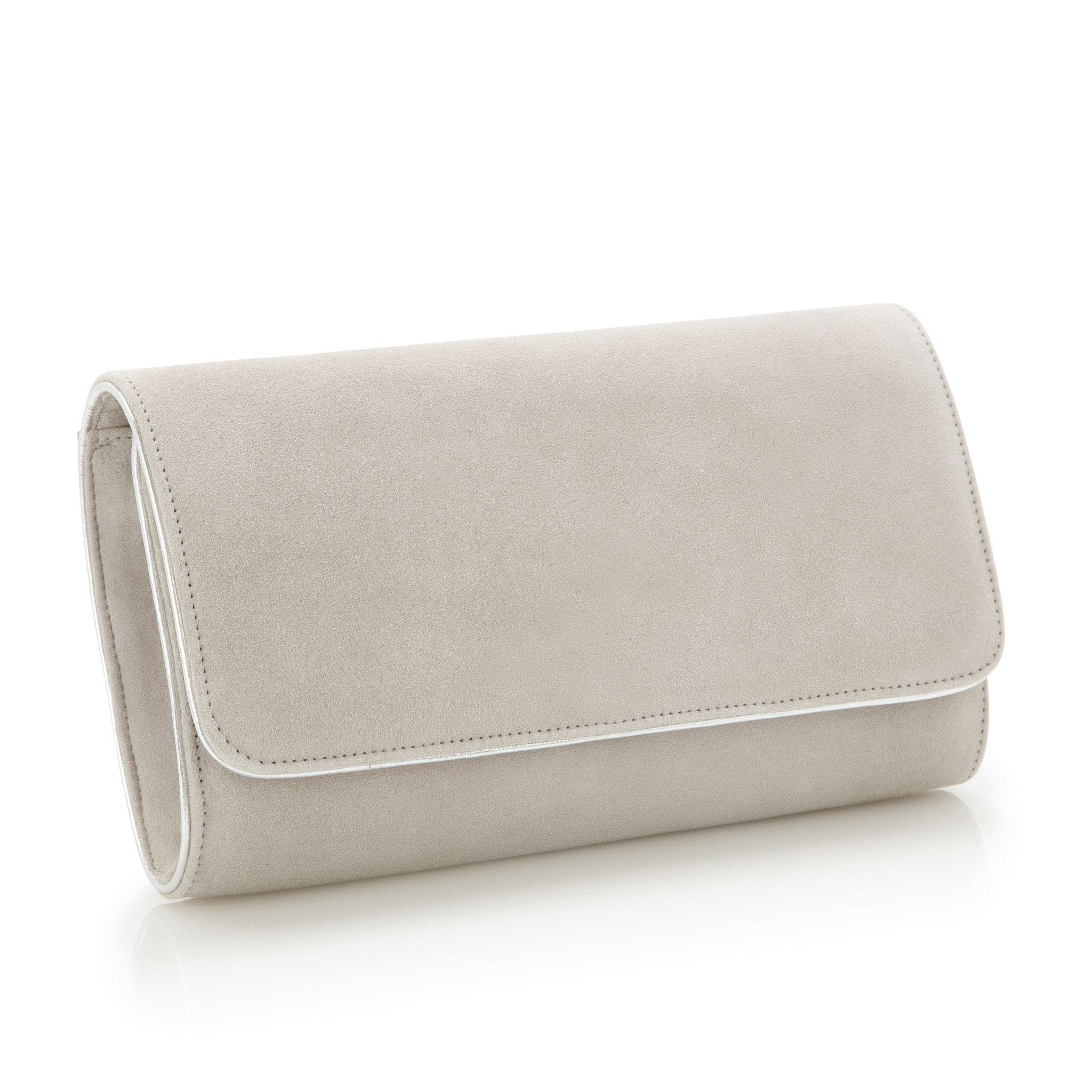 Buy Natasha Light Grey Suede Clutch Bag | Emmy London