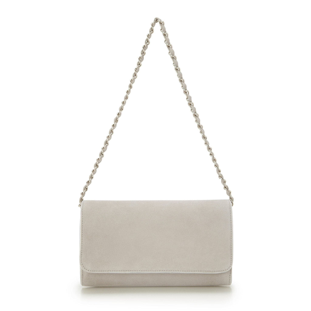 Buy Natasha Light Grey Suede Clutch Bag | Emmy London