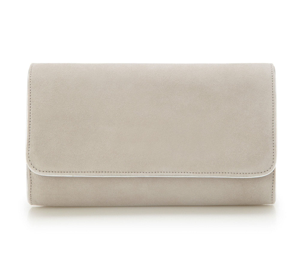 Buy Natasha Light Grey Suede Clutch Bag | Emmy London