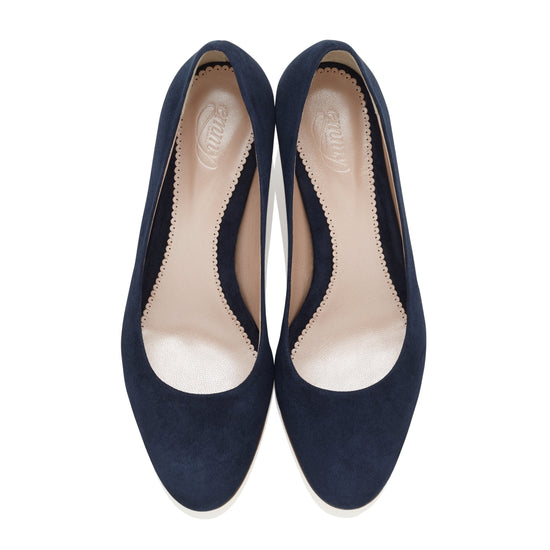 navy blue kitten heel court shoes