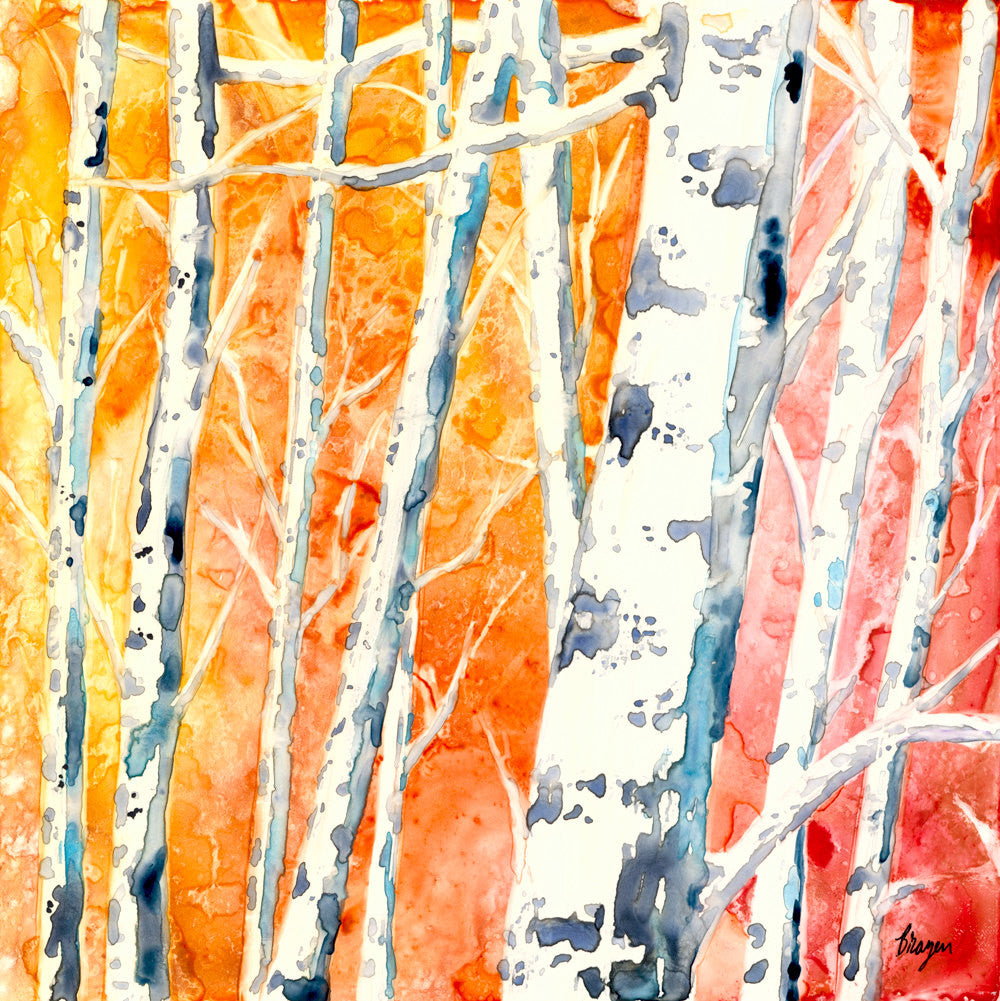 Watercolor Painting - Falling for Color - Birch Aspen Tree Art Print Brazen Design Studio Dark Orange