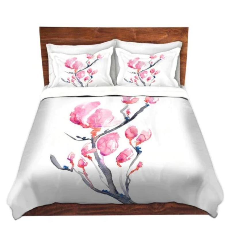 Magnolia Floral Watercolor Painting Duvet Set Brazen Design Studio