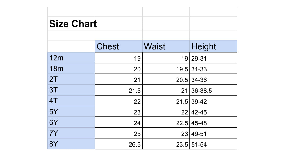 Size Chart - Seesaw Society