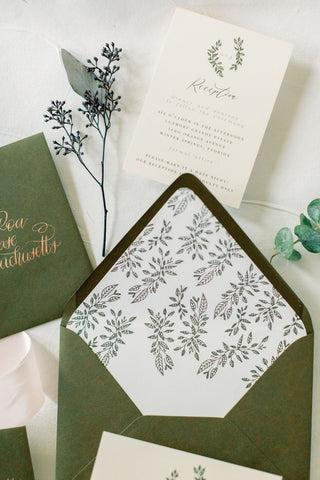 greenery pattern envelope liner for winter wedding invitations