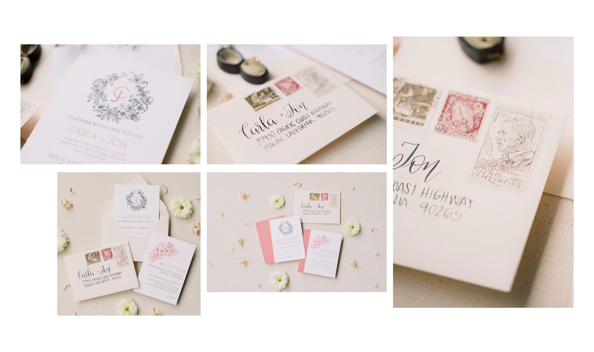 blush wedding invitation with vellum wrap and wax seal by fioribelle