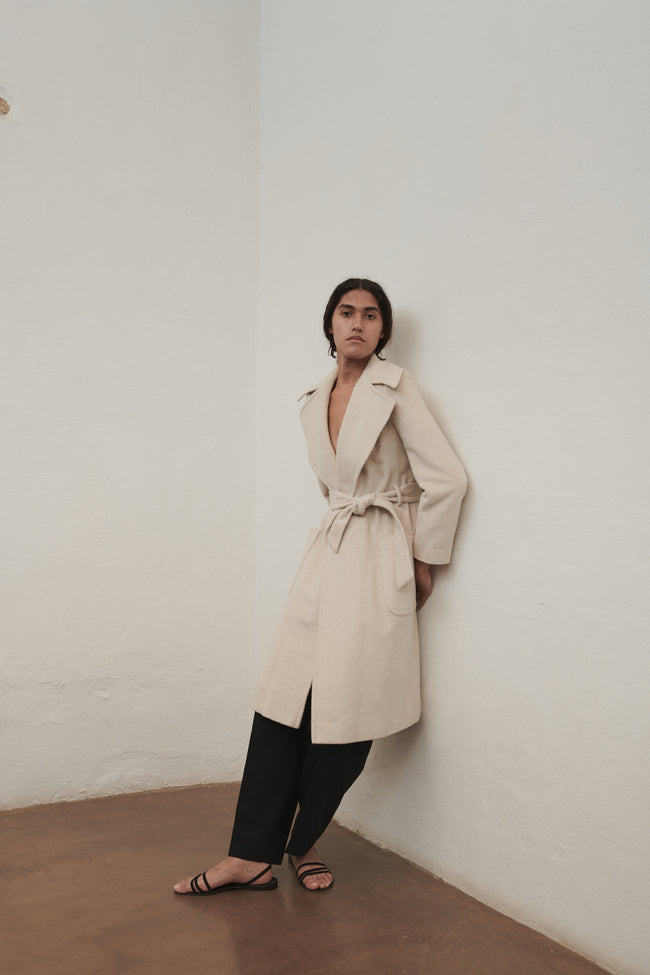 calvin klein beige wool coat