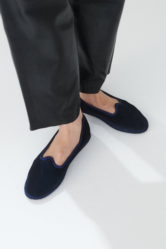 Vibi Venezia Velvet Loafers - Blu - Desert Vintage