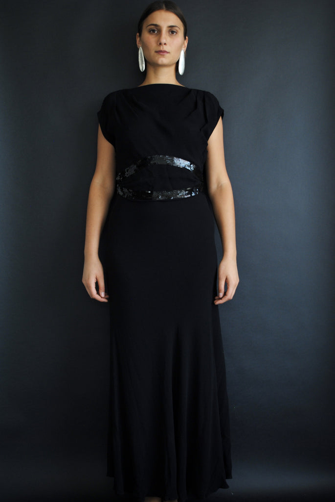 black crepe gown