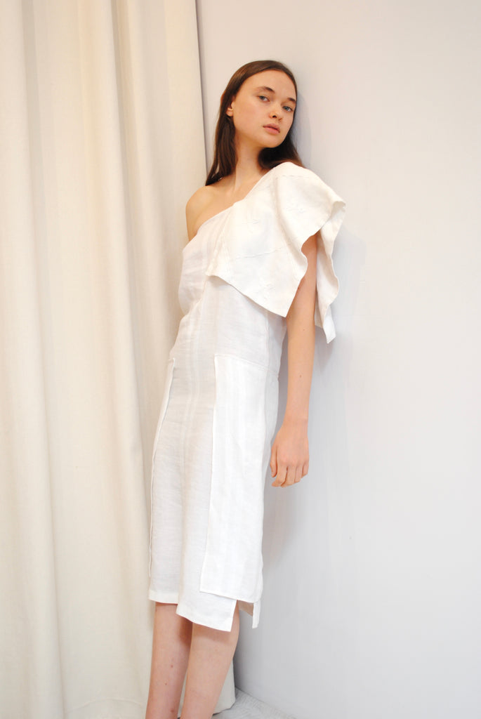 one shoulder linen dress