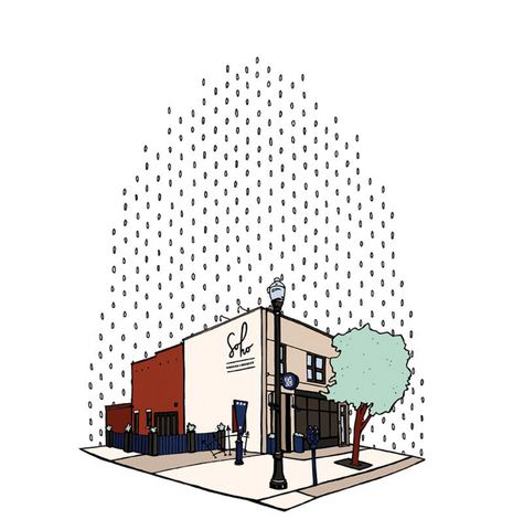 an illustration of Soho Chicken and Whiskey in Cleveland, Ohio by Amber Esner