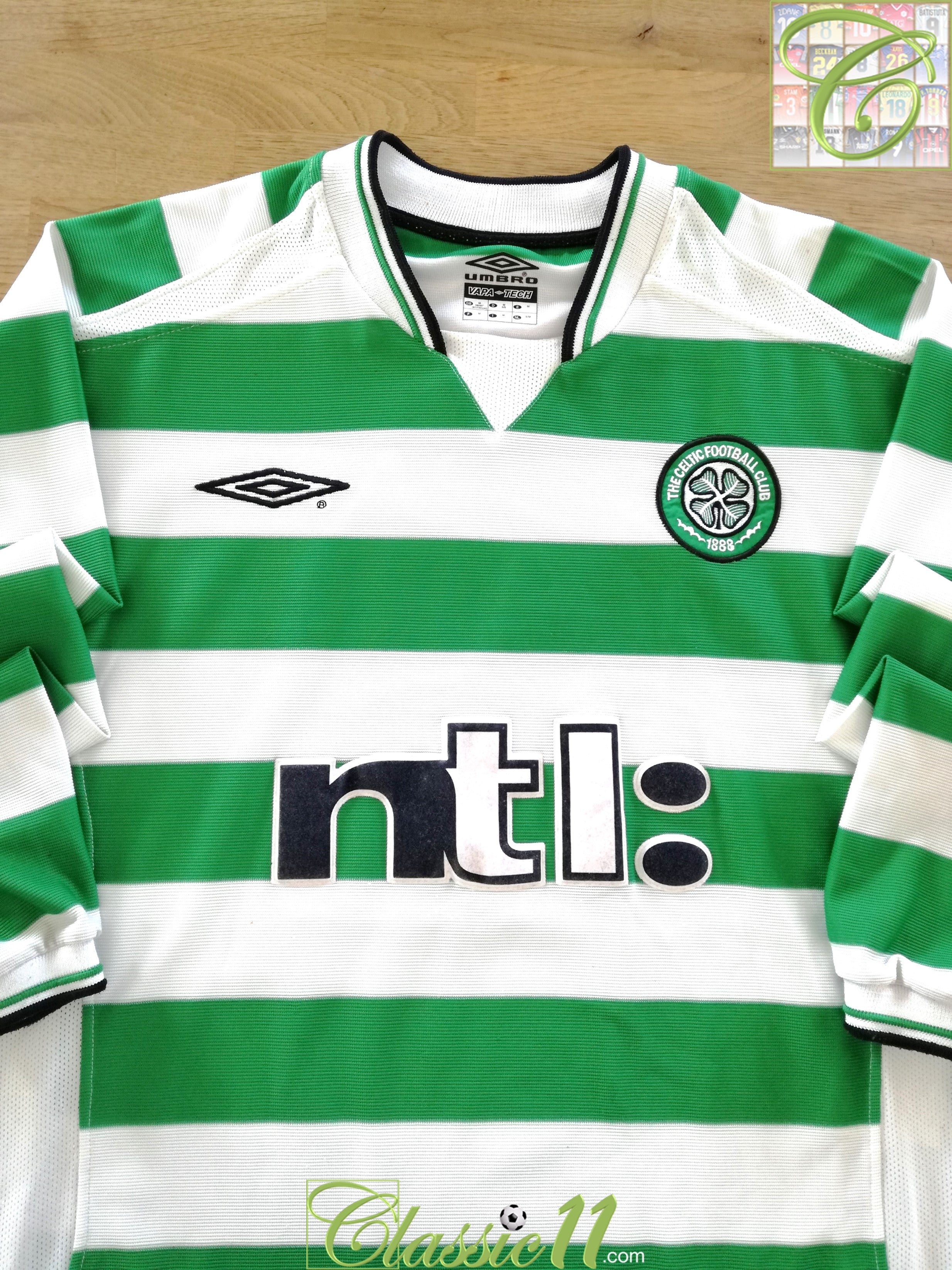 2001/02 Celtic Home Long Sleeve Football Shirt / Umbro Soccer