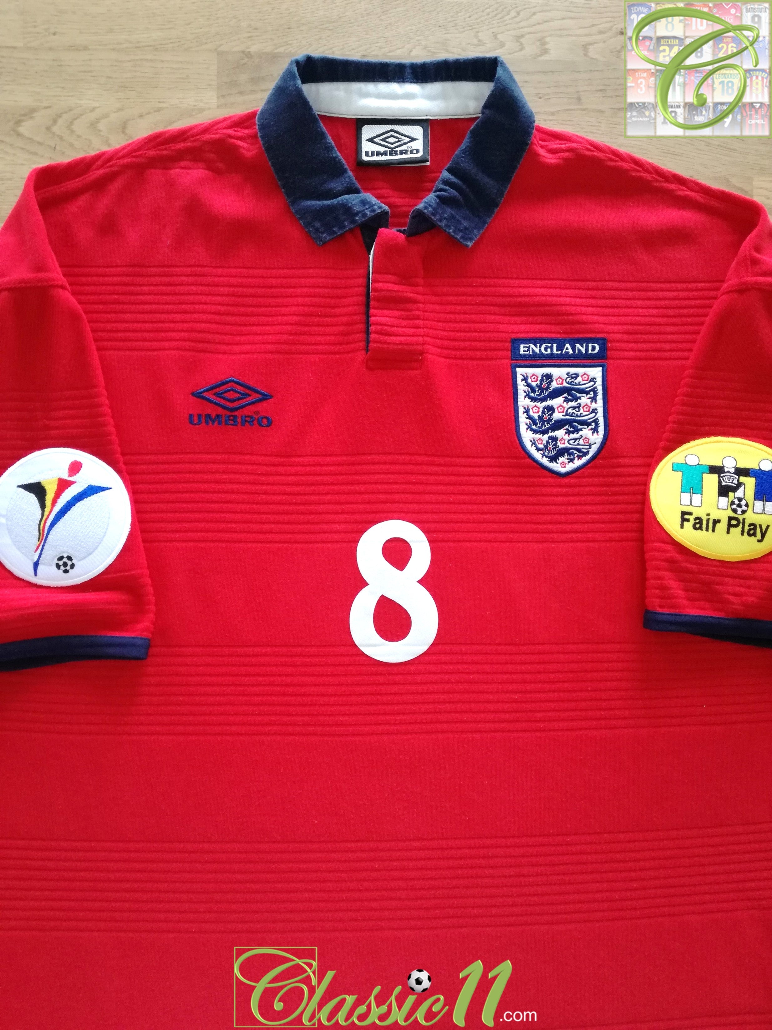 2000 England Away European Championship Football Shirt Scholes #8 (XL)