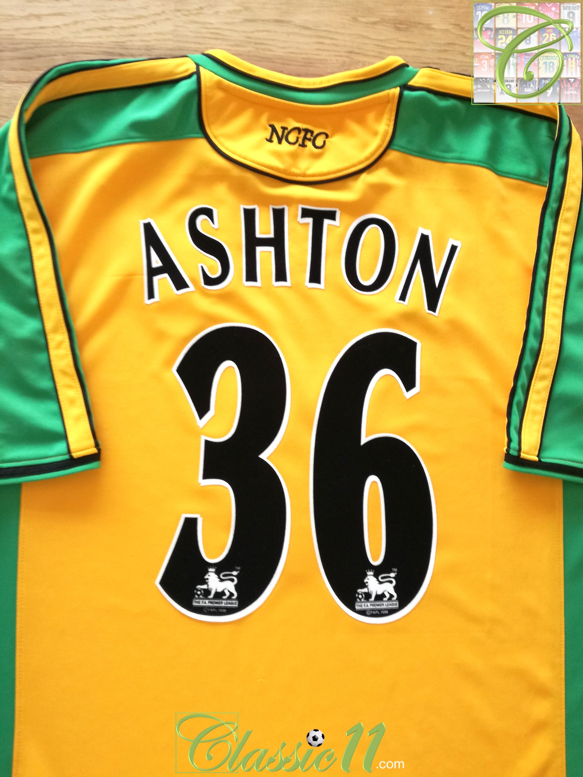 2004/05 Norwich City Home Premier League Football Shirt Ashton #36 (XL)