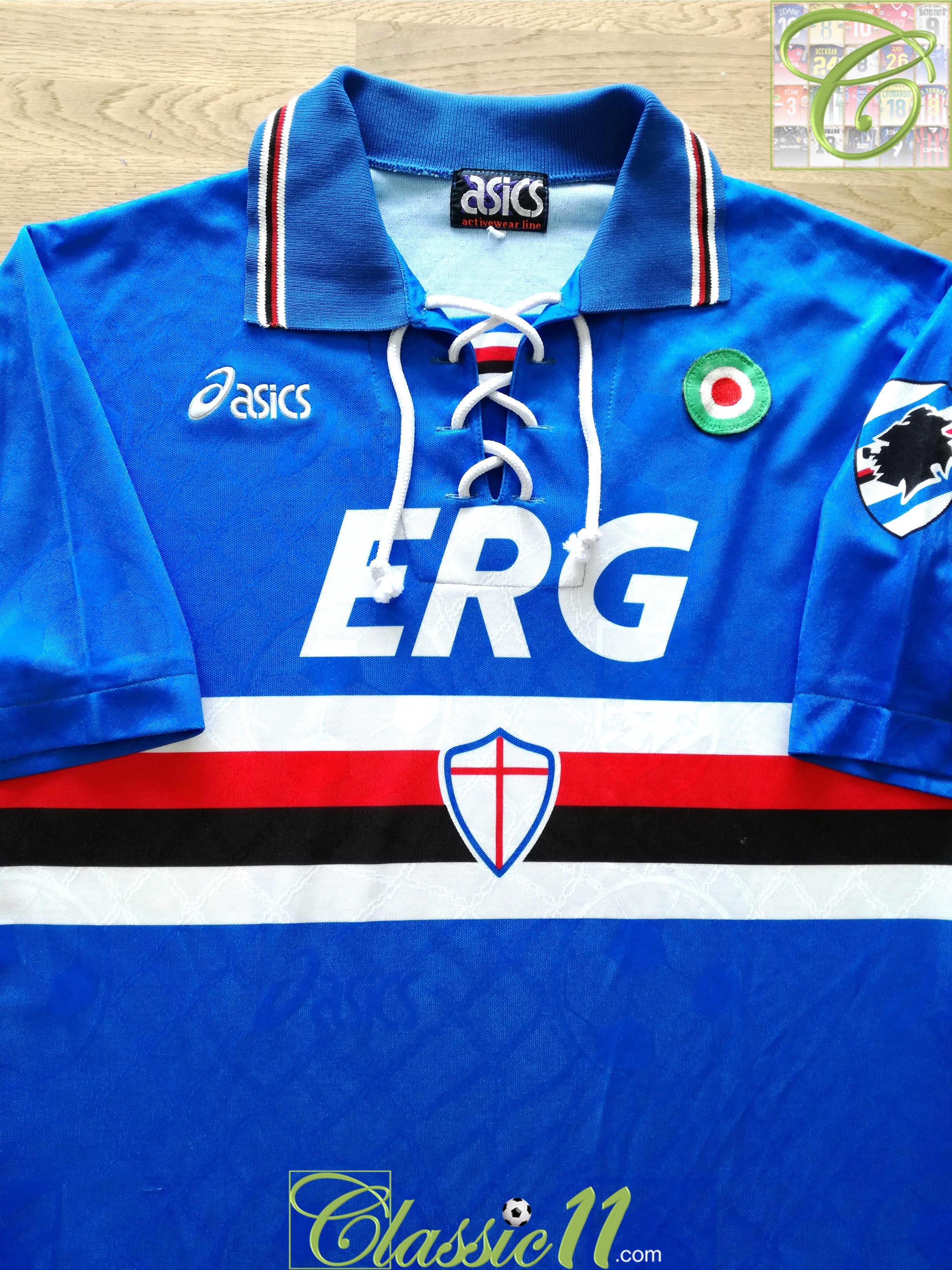 Sampdoria Home football shirt Maglia 1990 ASICS Soccer Jersey Size Large  40-42)