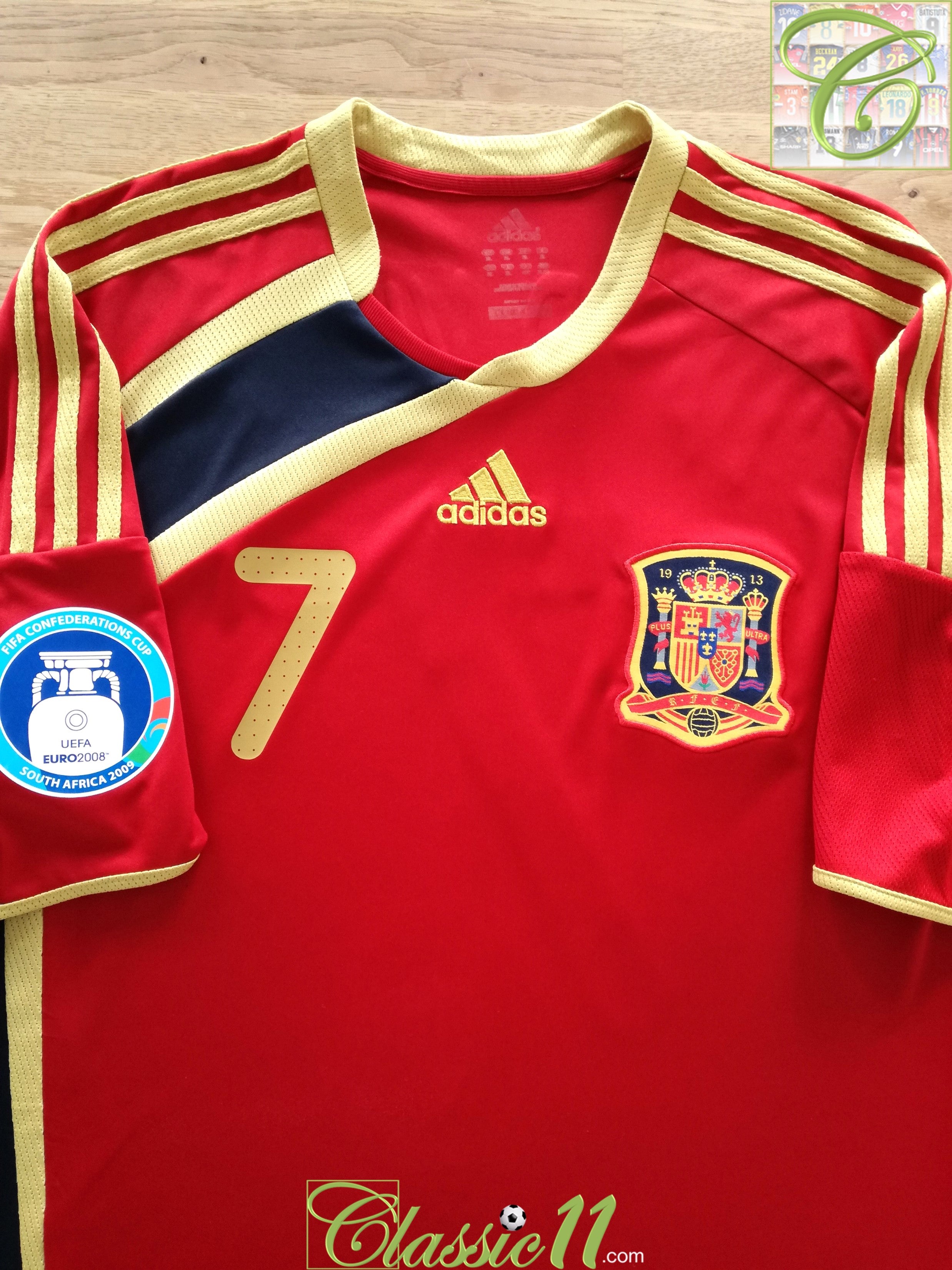 2009 Spain Home Confederations Cup Football Shirt David Villa #7 (XL)