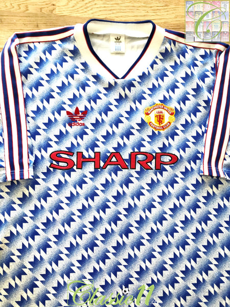 1990/91 Man Utd Away Football Shirt / Old Vintage Umbro Soccer Jersey ...