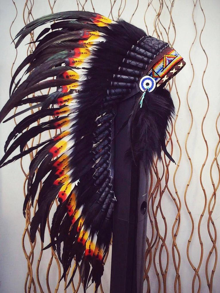 Price Reduced Y11 Medium Indian Double Feather Headdress 36 Inch Long Theworldoffeathers