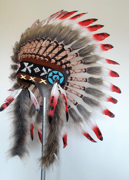 X20 Three Colors Red Chief Feather Headdress Native American Style Theworldoffeathers 