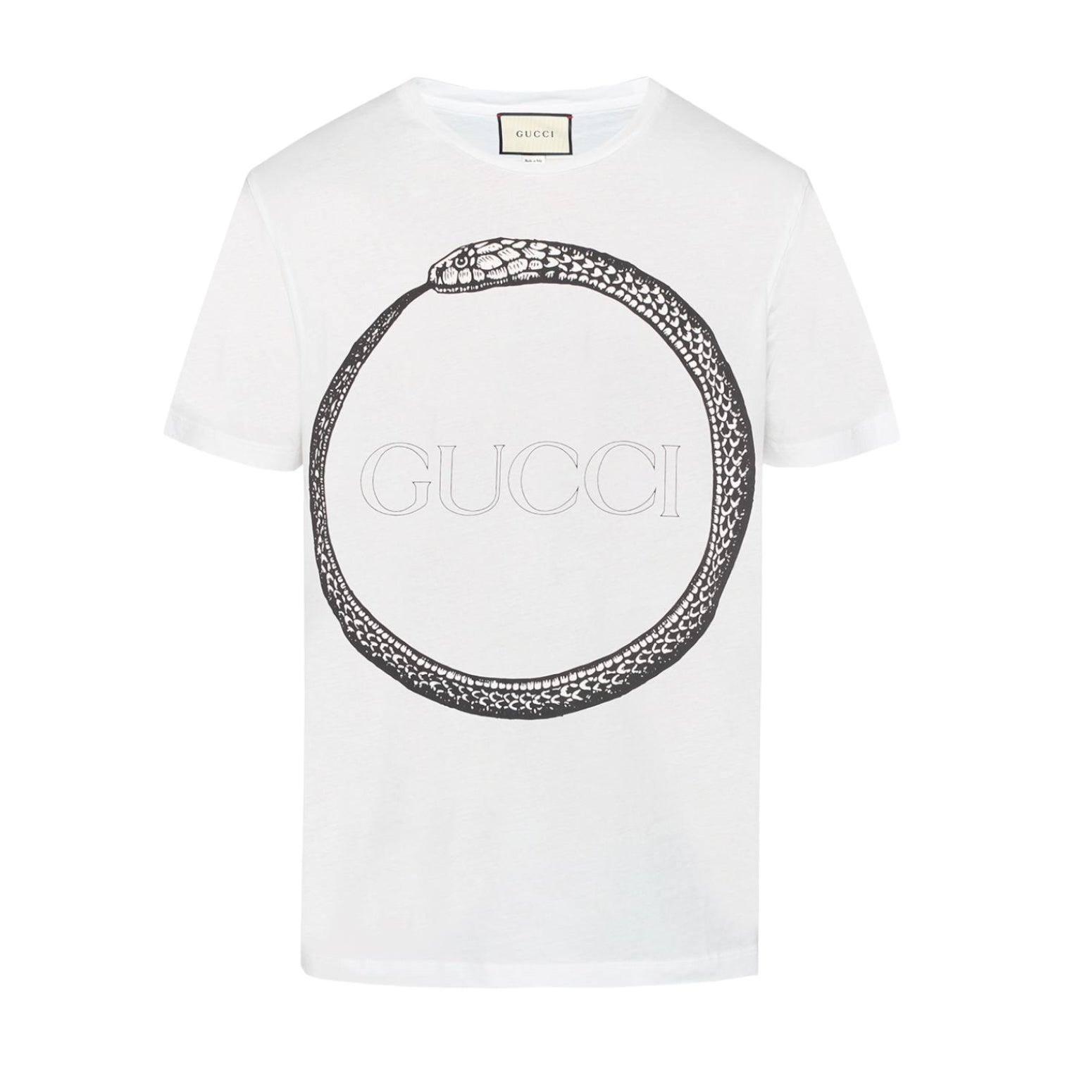 Gucci Ouroboros Logo White Washed Cotton T-Shirt | Designer Archives