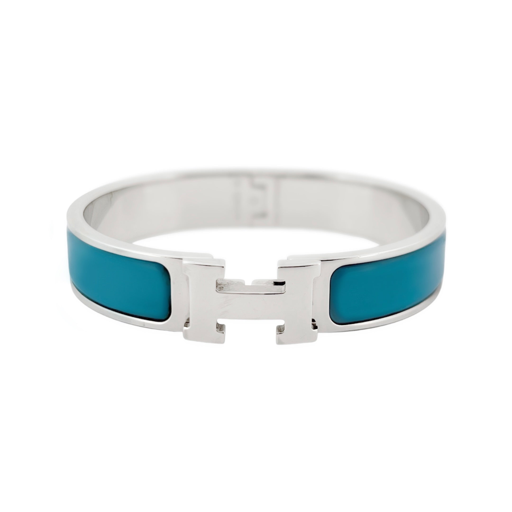 Hermes Narrow Clic H Bleu Aztec Enamel PHW Bracelet | Designer Archives