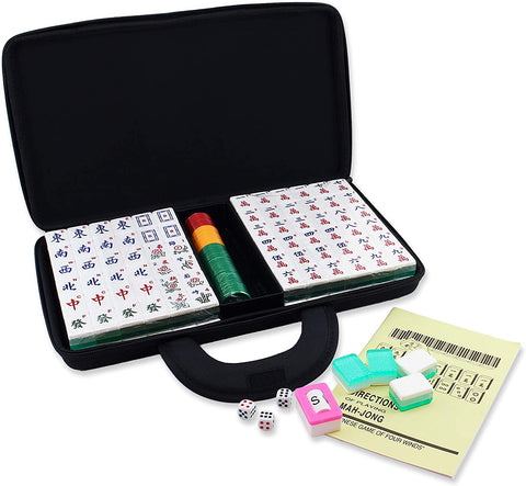 Chinese Mahjong Set X-Large 144 Ivory Color Tile 1.5 Tiles Mah-jongg with  Case