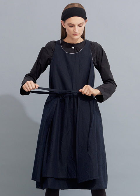 BERGFABEL Nay Ramie Wool Apron Dress, Large Polo Black Shirt