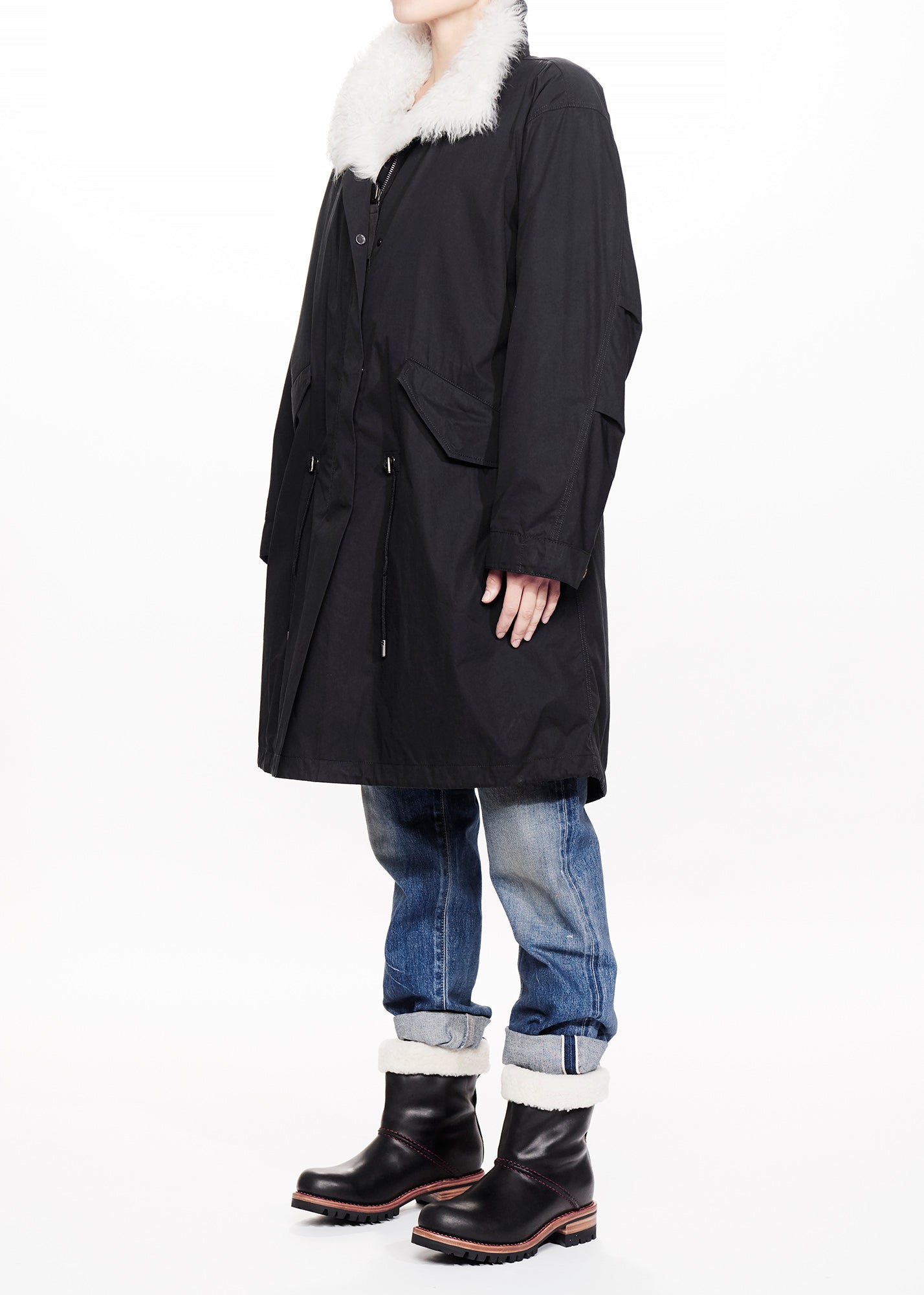 yves salomon black fur lined parka