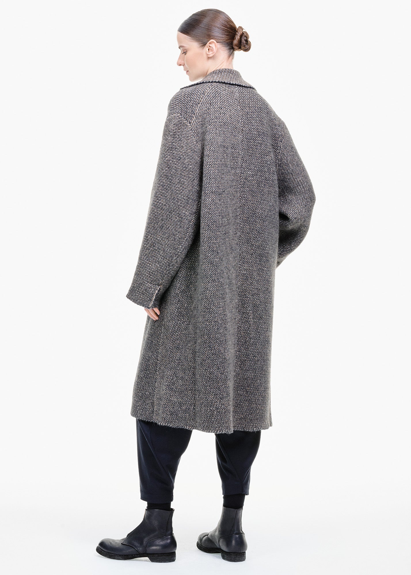 Felted Wool Knit Coat Charcoal/ Cream