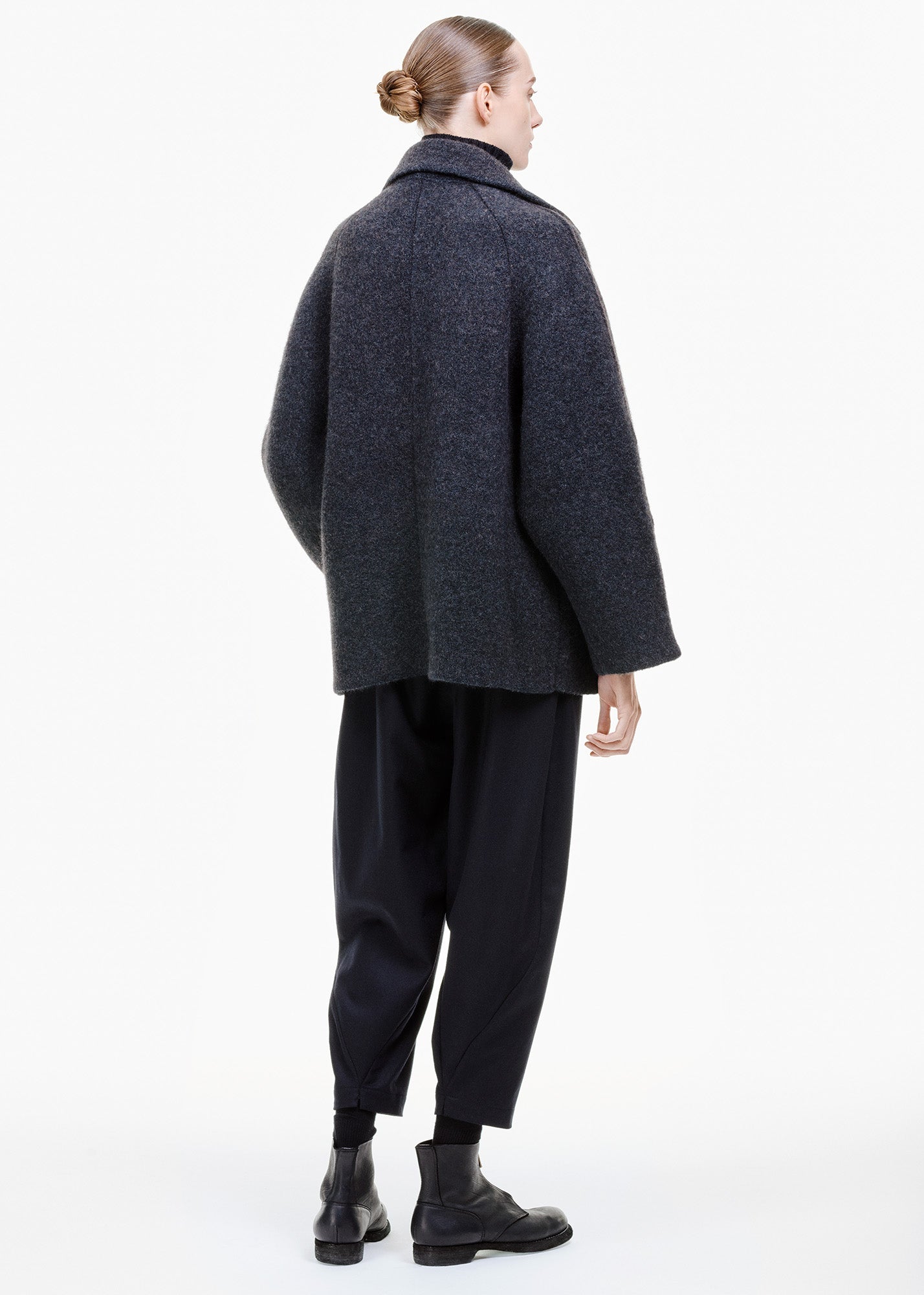 Felted Knit Short Coat Charcoal/ Brown