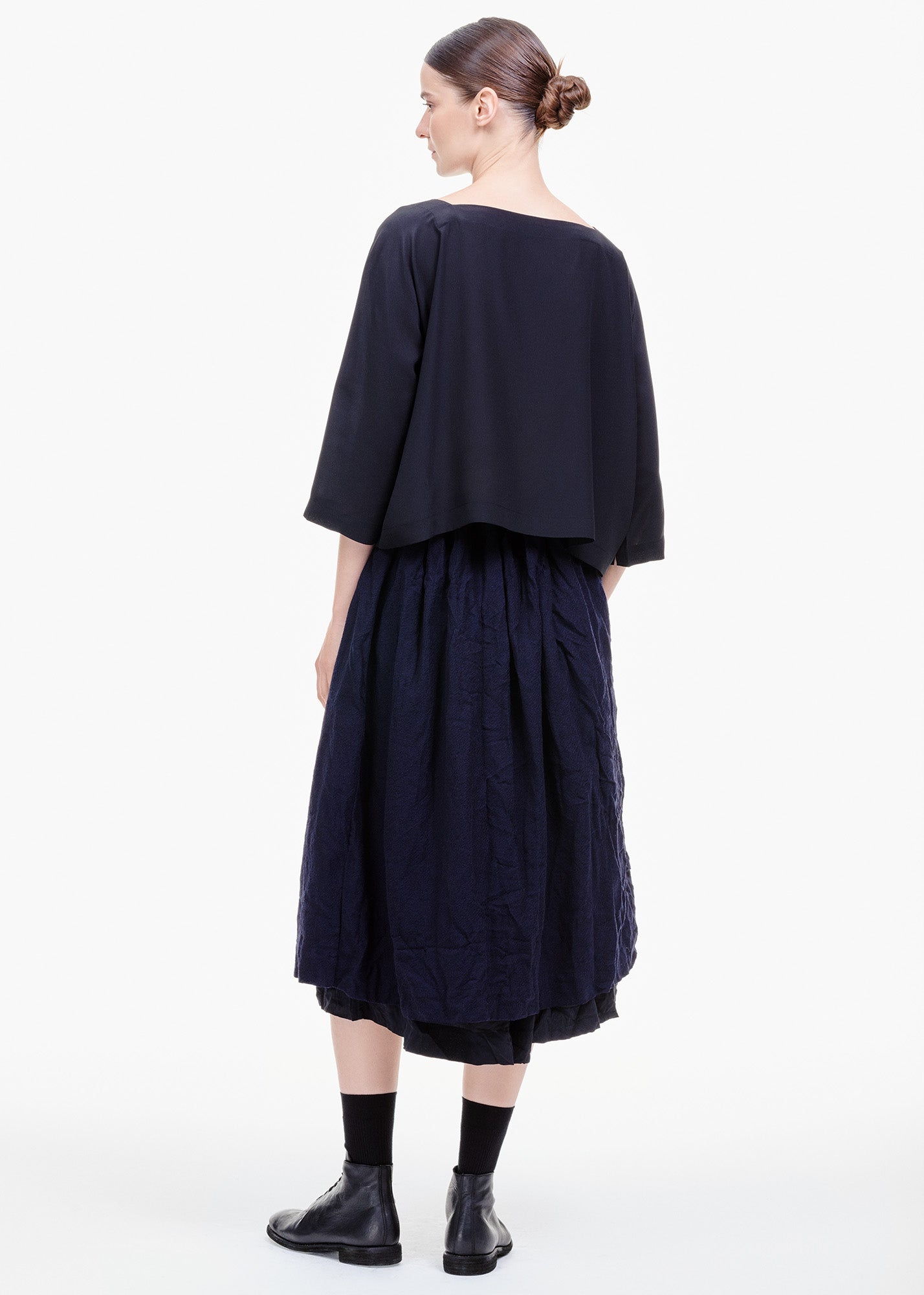 Reversible Nastro Skirt Navy Wool/ Black Silk