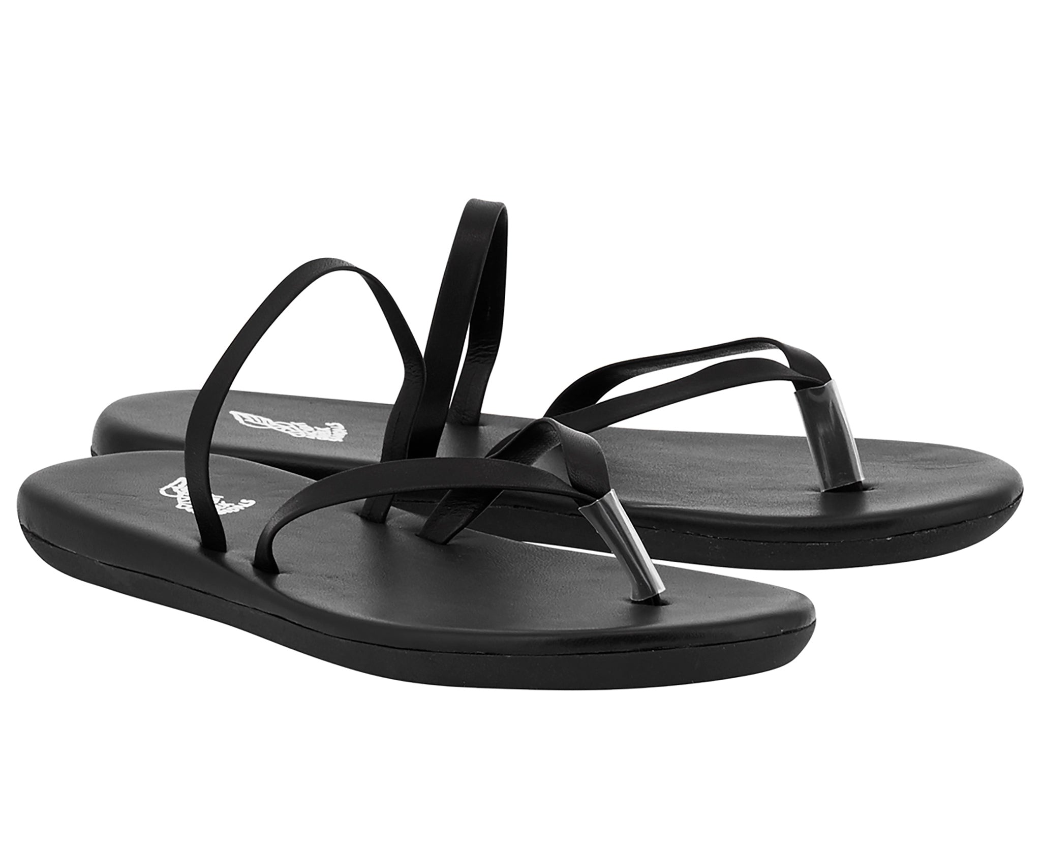 black strappy flip flops