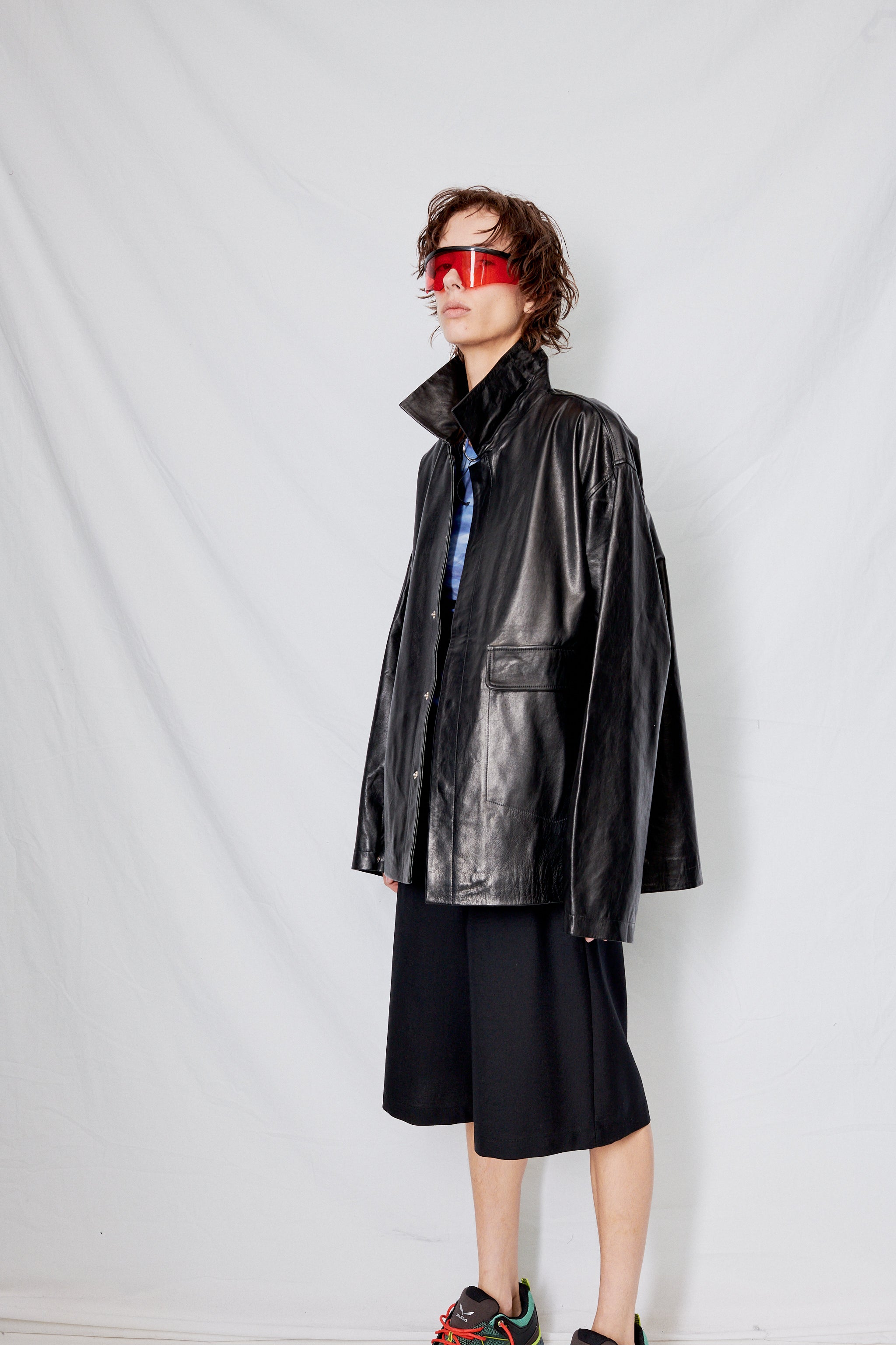 Black Leather Snap Shirtcoat