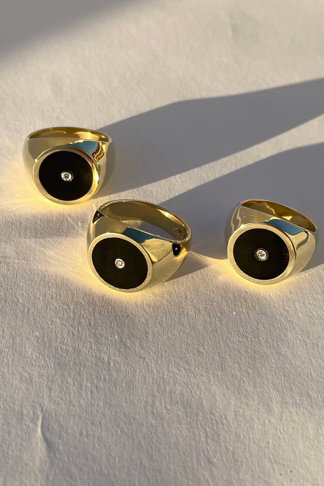 Brass Black Onyx with Diamond Signet Ring - Round