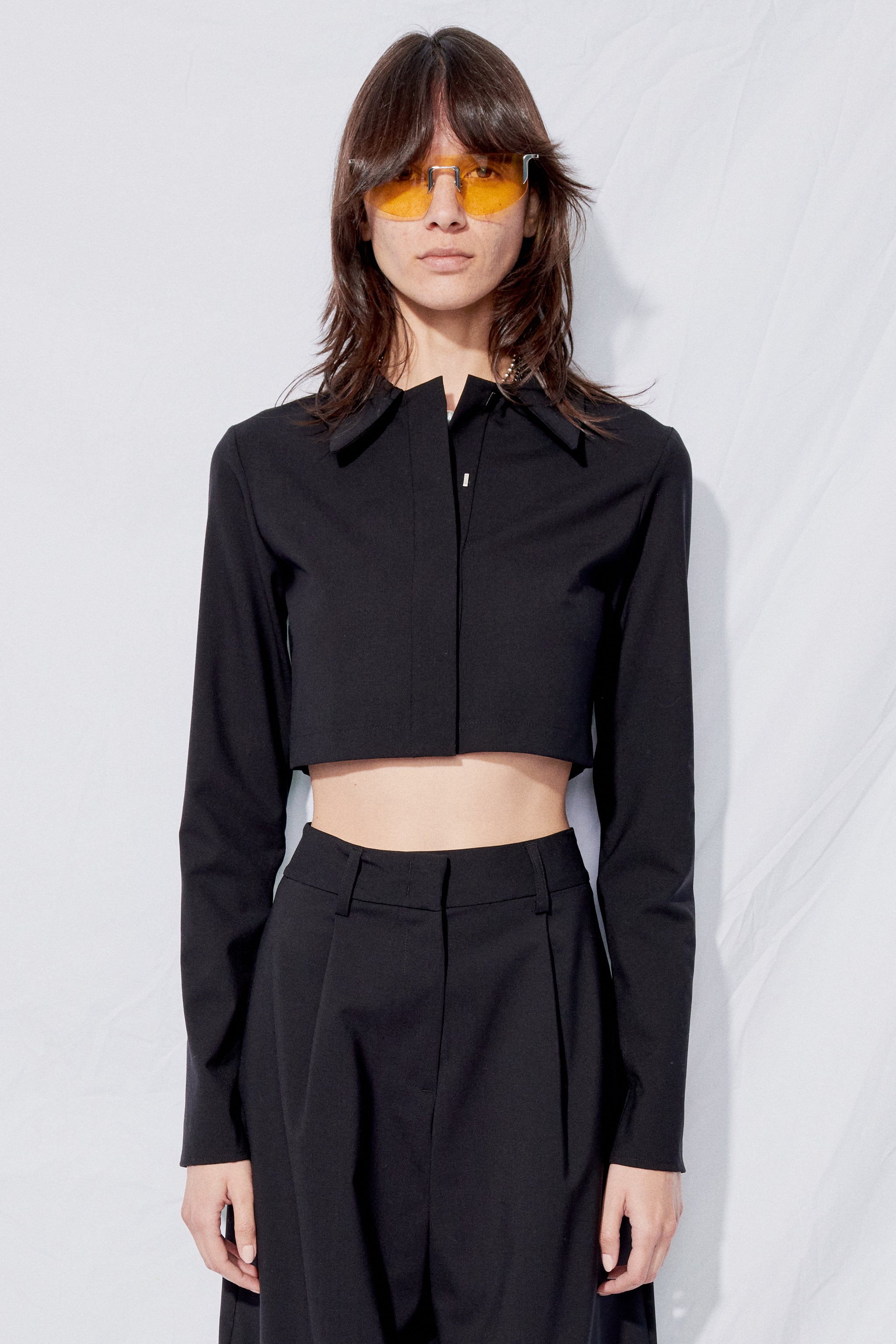 Black Suiting Crop Rugby Top