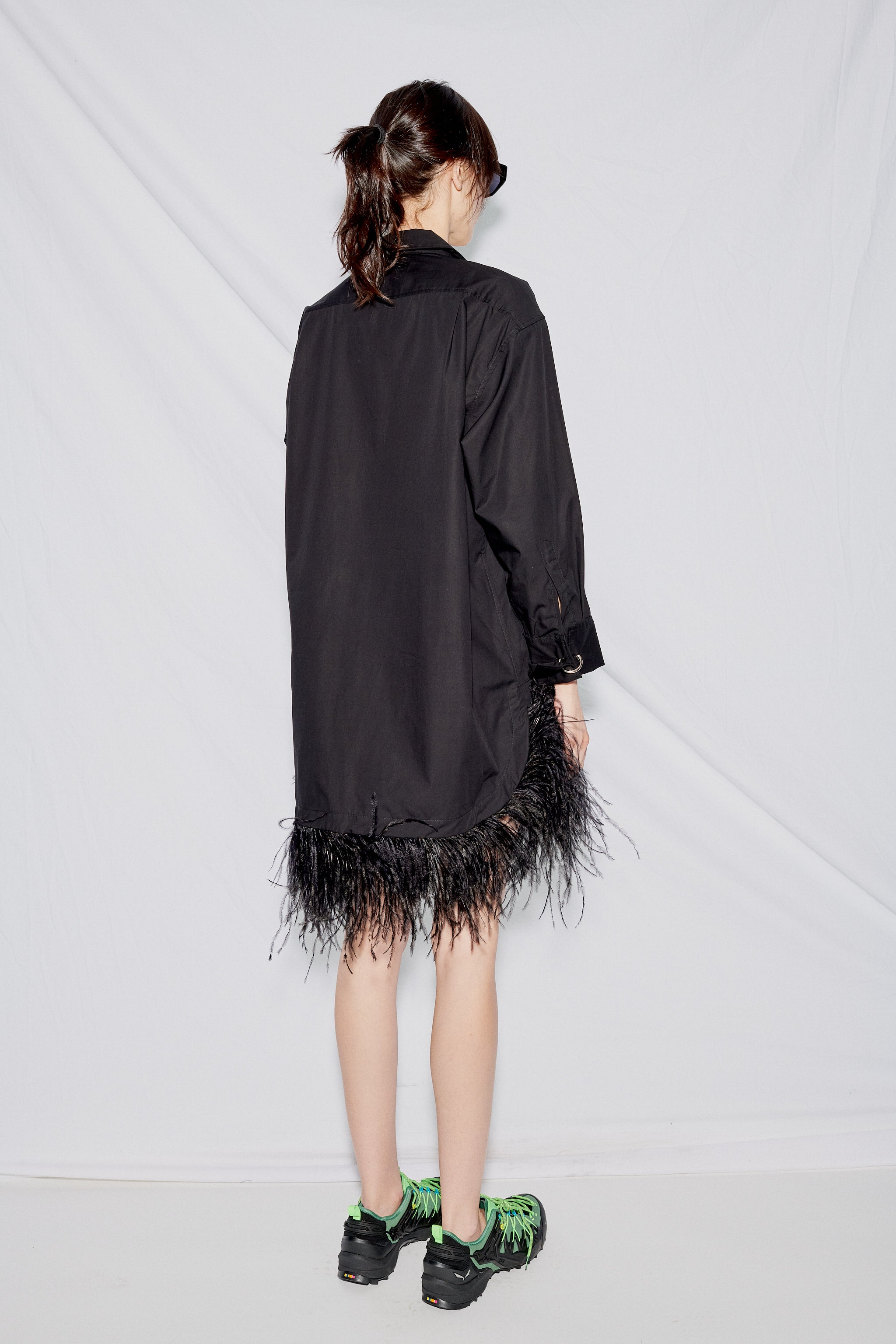 Black Feather Hem Shirt Dress