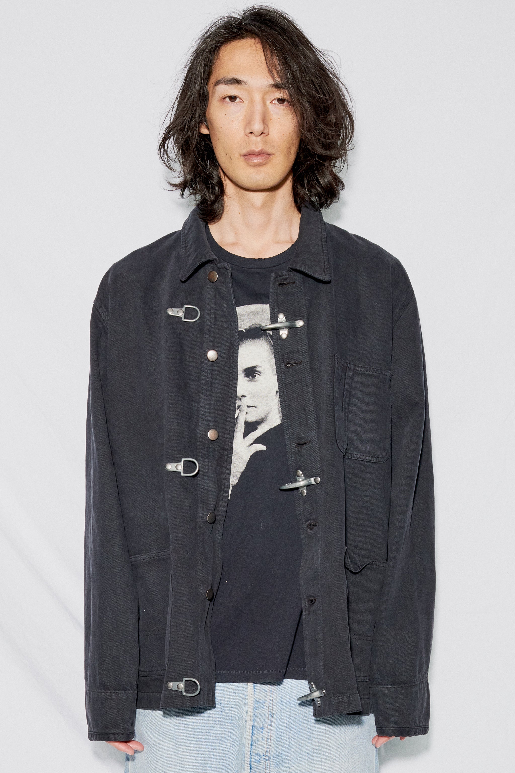 Black Overdye Denim Fireman Field Coat