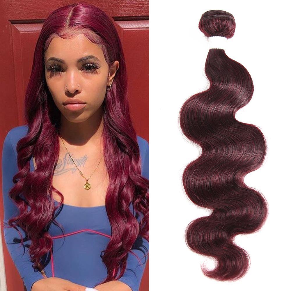 Kemy Hair 99j Burgundy Red Body Wave One Remy Human Hair Bundle 