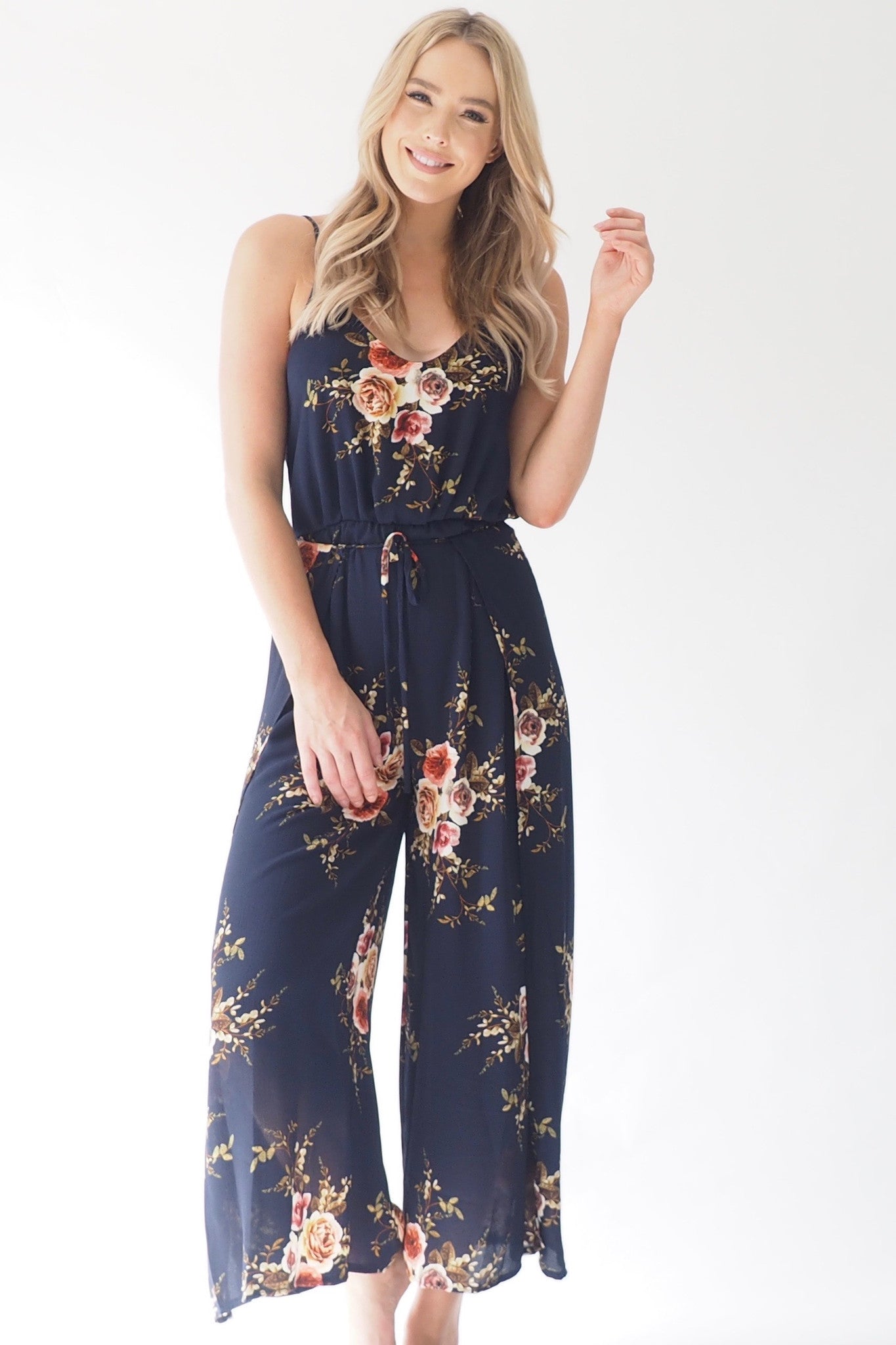 Palazzo Jumpsuit - Navy Floral – Sage Collective