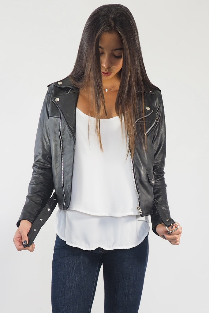 Leather Biker Jacket - Recycled leather jacket - Sage Collective – Sage ...