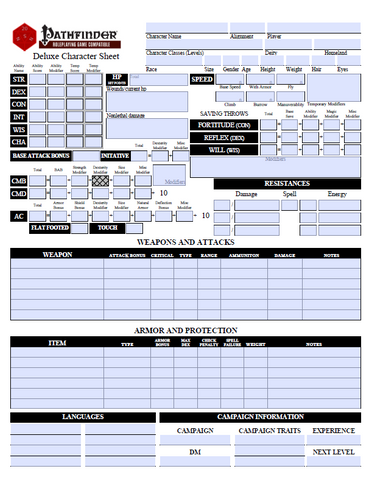 deluxe character sheets