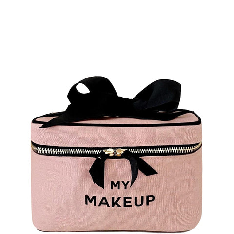 Striped Makeup Pouch, Coated Pink Lining