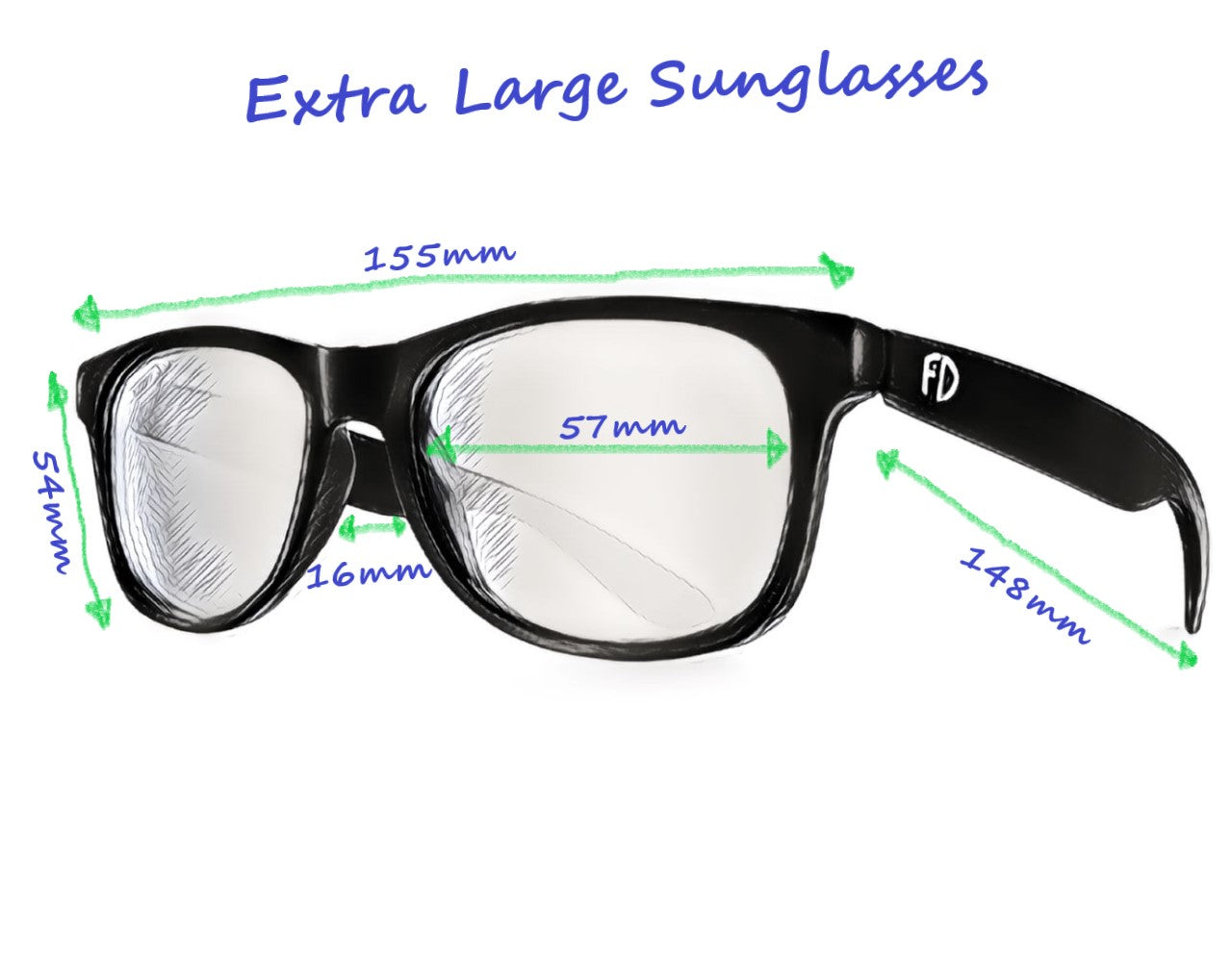XXL Prescription Glasses/Sunglasses for Big Heads, 165mm – Faded