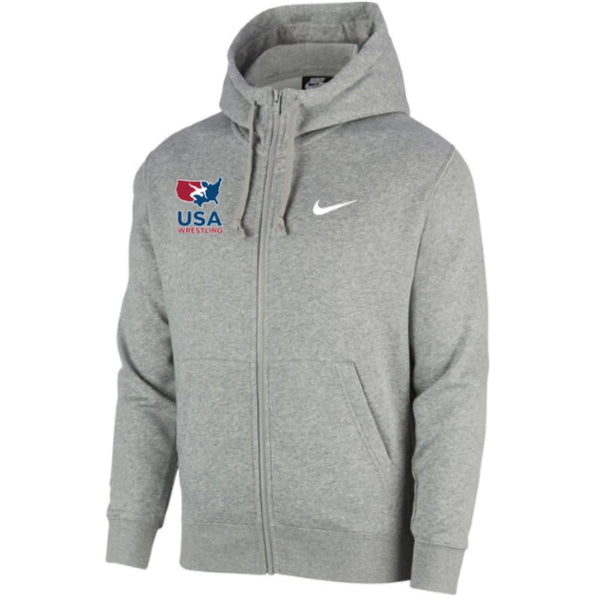 Nike USA Wrestling Club Fleece Full Zip Hoodie (Grey) - Blue Chip Wrestling